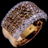 Estate 14K rose gold white & champagne diamond wide band ring