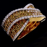 Estate 14K rose gold cross over white & champagne diamond band ring