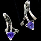 Pair of estate 14K white gold diamond & tanzanite earrings