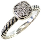 Authentic estate David Yurman sterling silver diamond Cable Petite Pave ring