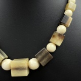 Vintage genuine ivory & horn graduated beaded necklace