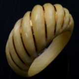 Vintage genuine ivory & 14K yellow gold ribbed dome ring