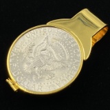 Genuine estate 1964 U.S. Kennedy silver half dollar gold-tone money clip