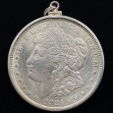 Genuine estate 1921 U.S. Morgan silver dollar sterling silver pendant