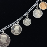Genuine estate 1988-S U.S. 5-piece proof set on a sterling silver bracelet