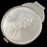 Genuine estate 1987 1oz .999 silver Lincoln cent-design steel money clip
