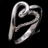 Estate sterling silver diamond heart ring