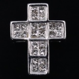 Estate 10K white gold diamond cross pendant