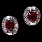 Pair of estate 18K diamond & natural ruby stud earrings
