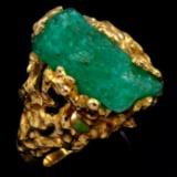 Vintage 18K yellow gold natural emerald nugget ring