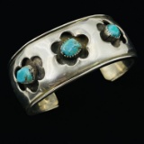 Estate Mike Harrison Native American sterling silver turquoise cuff bracelet