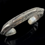 Estate Native American unmarked sterling silver cuff bracelet