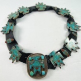 Estate Native American sterling silver stone inlay belt