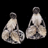 Pair of estate Black Hills Gold sterling silver & 12K white gold J hoop earrings