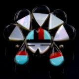 Estate Rayland & Patty Edaakie Native American sterling silver headdress pin/pendant