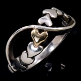 Estate sterling silver & 14K yellow gold heart ring