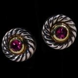 Authentic pair of estate David Yurman sterling silver & 14K pink tourmaline cable stud earrings