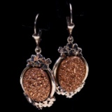 Pair of estate sterling silver druzy flower earrings