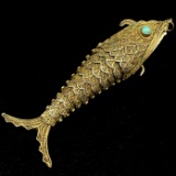 Vintage gilt .800 silver articulated fish pill box