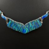 Estate .950 silver opal bar necklace