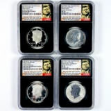 Certified 4-piece silver high relief 50th anniversary set of 2014 U.S. Kennedy half dollars