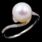 Estate 10K white gold diamond & Akoya pearl ring
