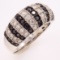 Estate 14K white gold black & white diamond dome ring