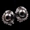 Pair of estate 18K white gold diamond & pearl cocktail earrings