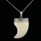 Estate sterling silver fang-shaped genuine ivory pendant on sterling silver box chain