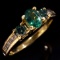 Estate 14K yellow gold white & teal diamond & natural alexandrite ring