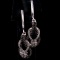Pair of estate sterling silver black & white diamond studded linked loop dangle earrings