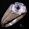 Estate sterling silver blue diamond textured signet ring