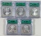 Continuous run of 5 certified 2001-2005 U.S. American Eagle silver dollars