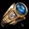 Estate 10K yellow gold diamond & blue topaz ring