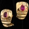 Pair of vintage 18K yellow gold diamond & natural ruby earrings