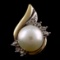 Estate 10K yellow gold sterling silver diamond & pearl pendant