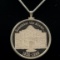 1985 Alamo 150th anniversary 1oz silver round in a sterling silver bezel with a white metal chain