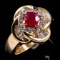 Vintage 14K yellow gold diamond & natural ruby cocktail ring