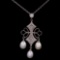 Estate 14K white gold diamond & Akoya pearl chandelier necklace