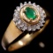 Vintage 14K yellow gold diamond & natural emerald ring