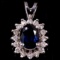 Estate 14K white gold diamond & natural sapphire pendant