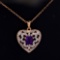 Estate 10K rose gold diamond & amethyst heart necklace