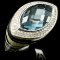 Estate Danuta sterling silver diamond, blue stone & lacquered zebra cocktail ring