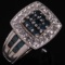 Estate sterling silver blue & white diamond square cluster ring