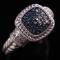 Estate sterling silver blue diamond square cluster ring