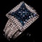 Estate sterling silver blue diamond cluster ring