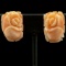 Pair of vintage hand-carved coral flower clip-on earrings