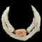 Vintage rice pearl twisted necklace with hand-carved coral flower