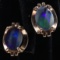 Pair of vintage unmarked 10K yellow gold opal stud earrings