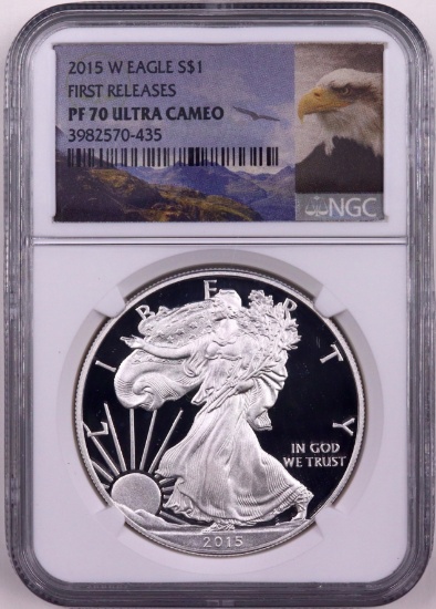 Certified 2015-W proof U.S. American Eagle silver dollar